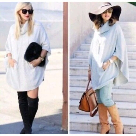 Cabi Cowl Neck Poncho Sweater Gray Women’s Size S Relaxed Fit Minimalist Fall - Picture 2 of 14